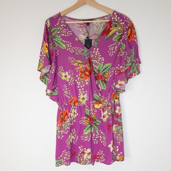 Rachel Zoe Tops - NWT Rachel Zoe Tropical Floral Purple Ruffle Faux Wrap Blouse Top Size 3X
